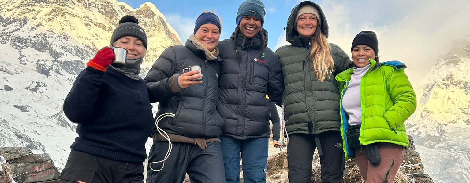 Bunu Tamang with her guests during Annapurna Base Camp Trek