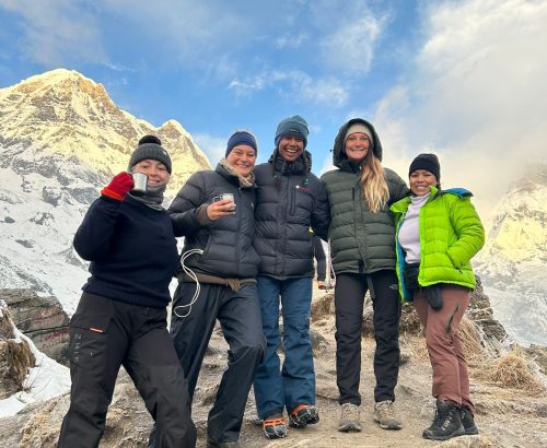 Bunu Tamang with her guests during Annapurna Base Camp Trek