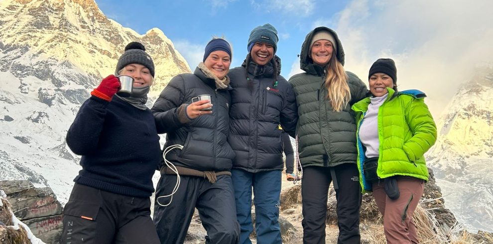Bunu Tamang with her guests during Annapurna Base Camp Trek