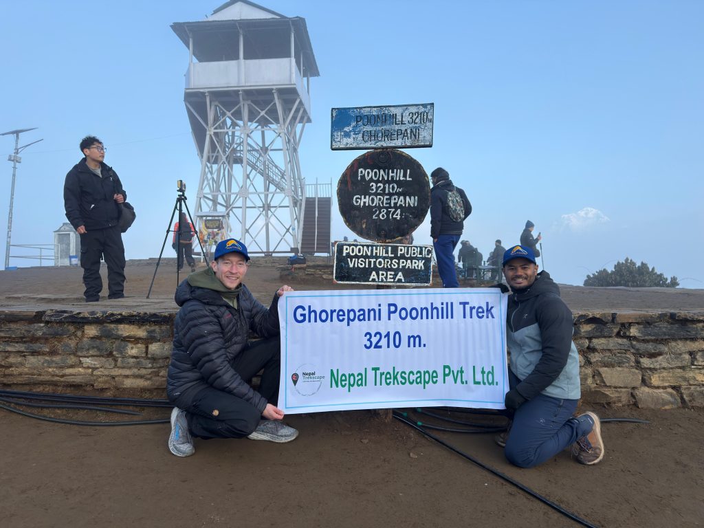 Lead Guide Ajit with his trekkers at Ghorepani Poon Hill viewpoint