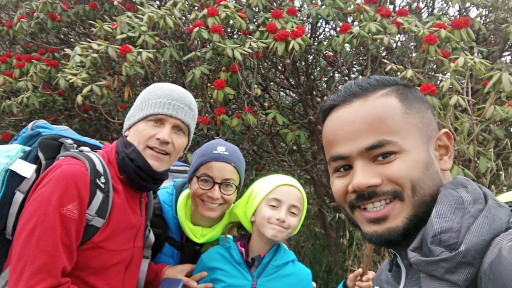 Lead Guide Ajit with his group of trekkers during Khopra Ridge Trek