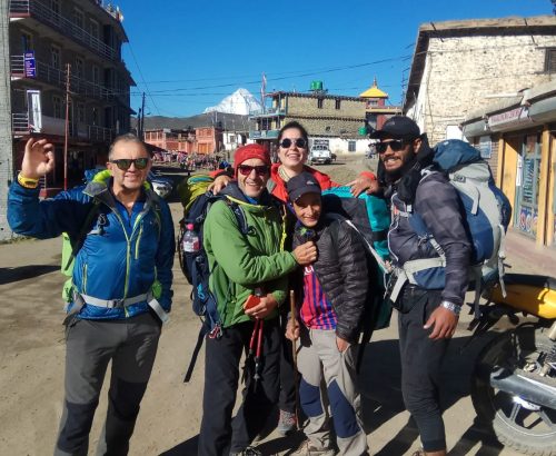 Lead Guide Ajit with his trekkers at Tukuche Village