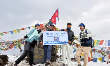 Lead Guide Ajit with his trekkers during Mardi Himal Trek