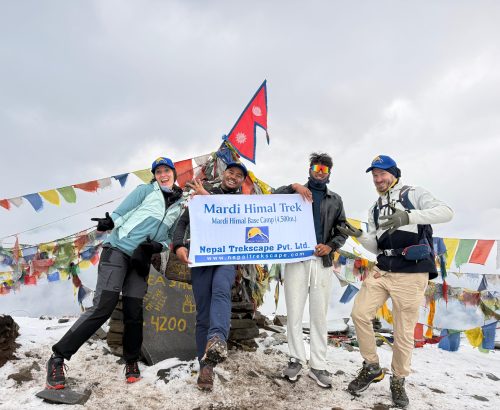 Lead Guide Ajit with his trekkers during Mardi Himal Trek